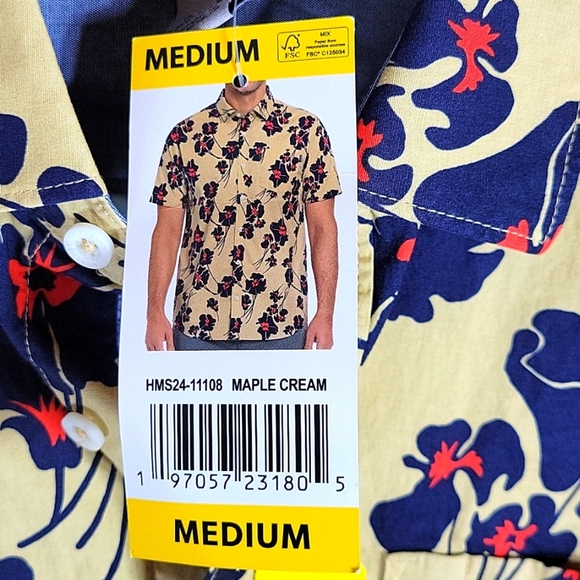 Hurley Mens Shortsleeve Button Down Shirt Soft Stretch Woven Hawaiian Medium NWT - Picture 4 of 5